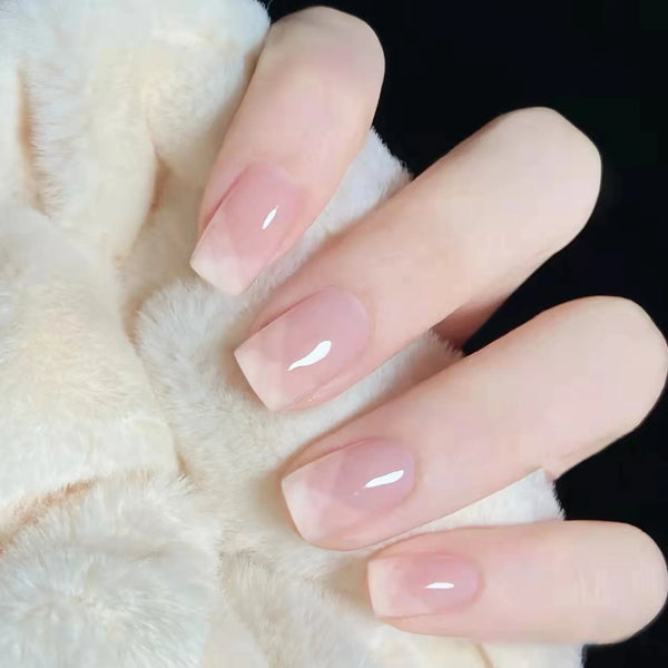 Elegant Summer Ready-To-Wear French Nail Tips - Natural Nude White Gel Press-On False Nails for Effortless Home or Office Style, Full Set of 24 Pcs